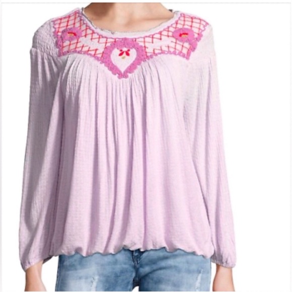 Free People Begonia Embroidered Bohemian Top in Lilac - Picture 3 of 14